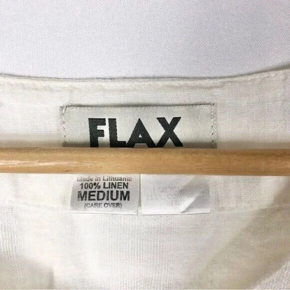 Flax Off White Linen Short Sleeve Button Down M - Picture 4 of 4